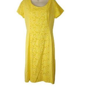 Vintage Edith Flagg California Yellow Eyelet Floral Sheath Dress
